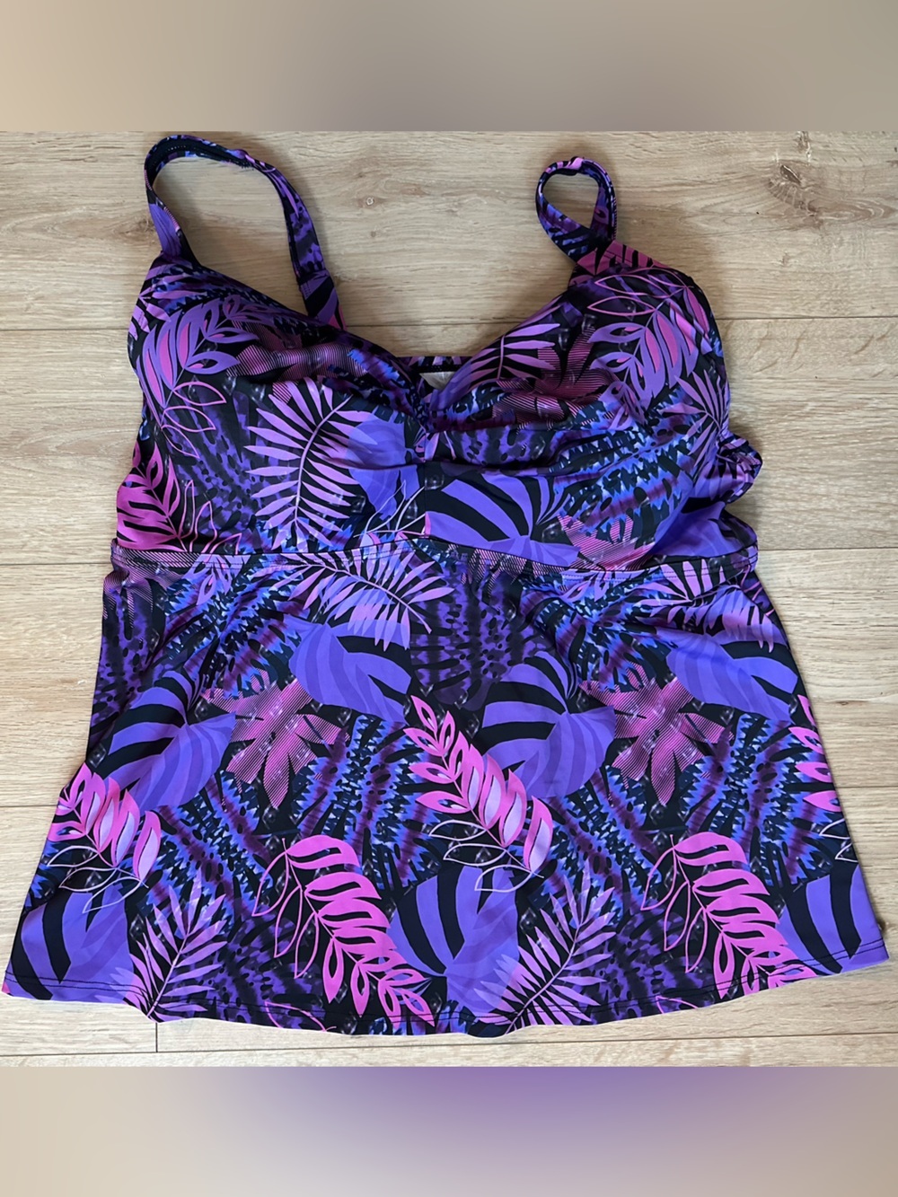 Swimsuits For All Purple & Hot Pink Tropical Tankini Swim top Bra 44DD - Picture 1 of 8